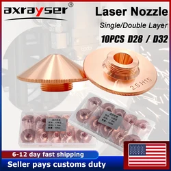 Axrayser 10PCS Laser Nozzle Fiber Cutting Machine Single Double Layer D28 32mm for Raytools Precitec Bodor WSX