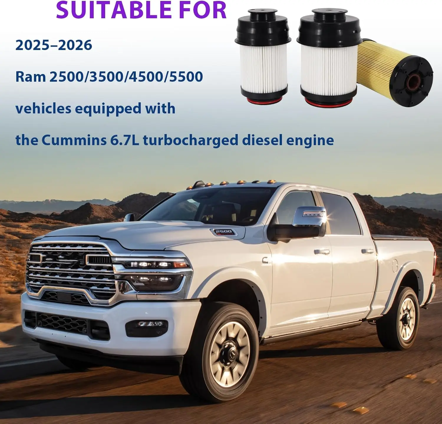 

Комплект масляных фильтров 68677800AA и топливных фильтров 68677810AA для двигателей Cummins Turbo Diesel 6.7L для Ram 2500/3500/4500/5500 2025-2026 годов выпуска