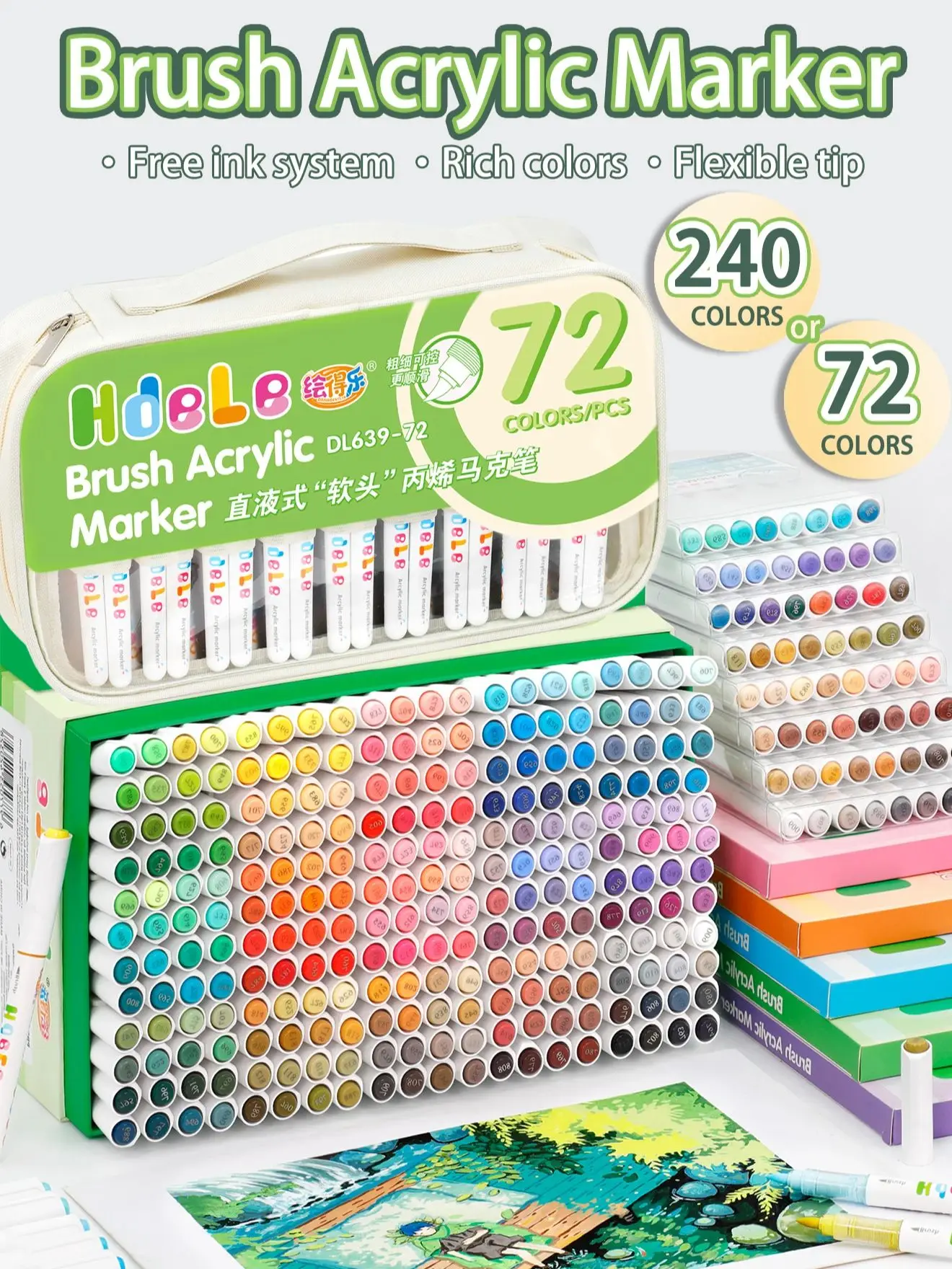 Hdele 240/72/24/8 Farben Pinsel-Acrylmarker-Set, für Notizbücher, DIY-Graffiti-Zeichnen, Acrylfarbstifte für Studenten – Detail 1