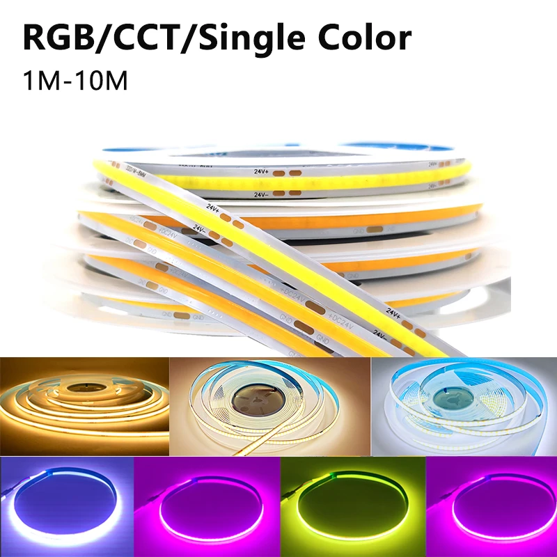 

1M-10M DC24V COB LED Strip Light High Density Soft Linear Flexible FOB Warm white/RGB/CCT/RGBCCT Color 320/608/640LEDs/m RA90