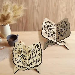 OurWarm Wooden Book Shelf Holder Holy Prayer Book Stand Wooden Plaque Islamic Eid Ramadan Mubarak Home Decoration