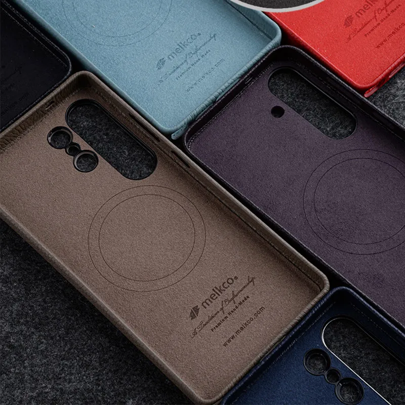 Melkco Magnetyczne etui z prawdziwej skóry do Samsung Galaxy S26 S25 Ultra Plus, luksusowe skórzane etui z metalowymi przyciskami, pełna ochrona. — zdjęcie produktu 6