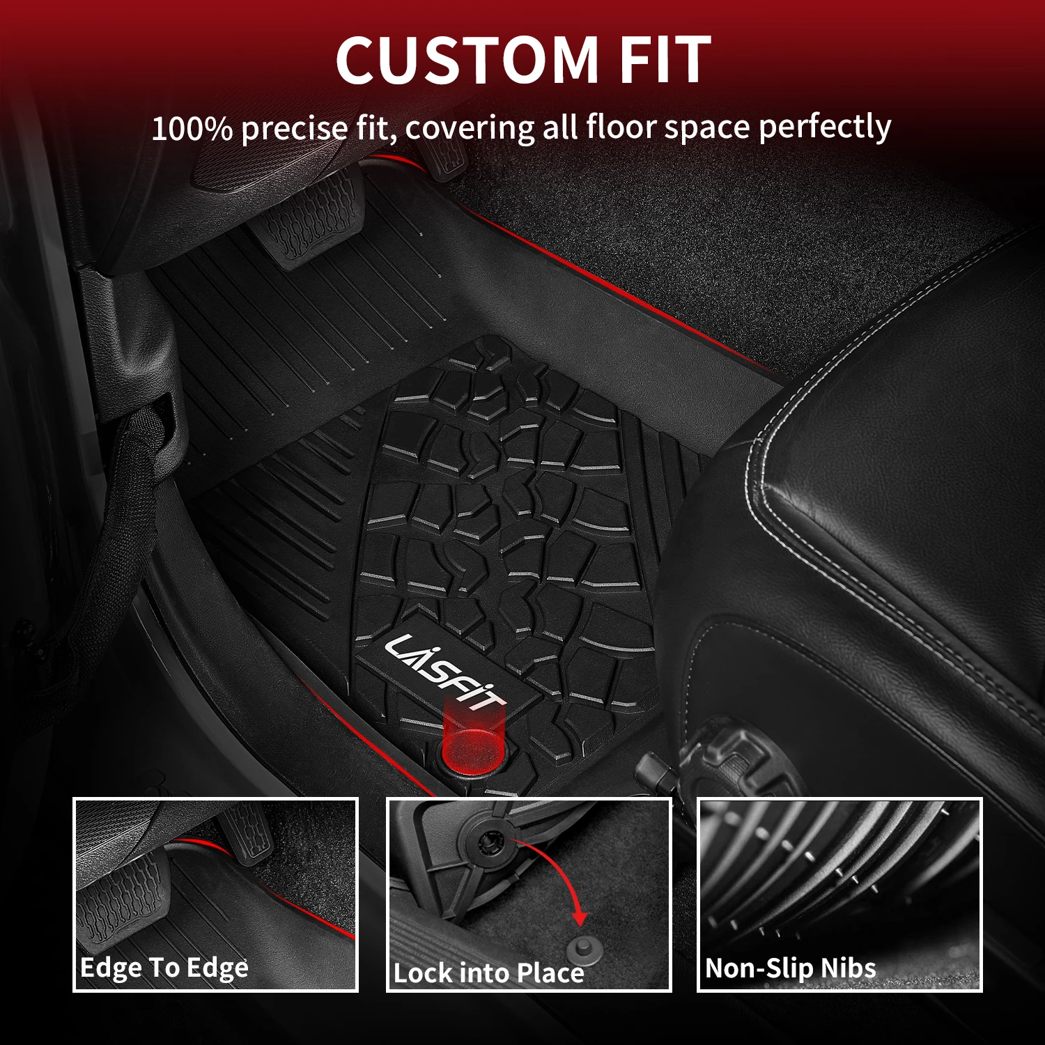 LASFIT Floor Mats Fit For Jeep Wrangler Unlimited JL 2018-2025 (Only Fit For 4-Door Without Subwoofer) 1st & 2nd Row & Cargo Mat