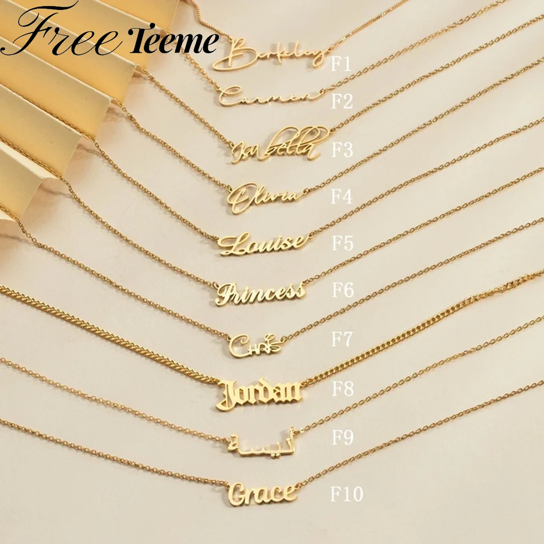 

Freeteeme Personalized Name Necklace Various Font Style Box Chain for Women Stainless Steel Custom Letters Choker Jewelry Gift