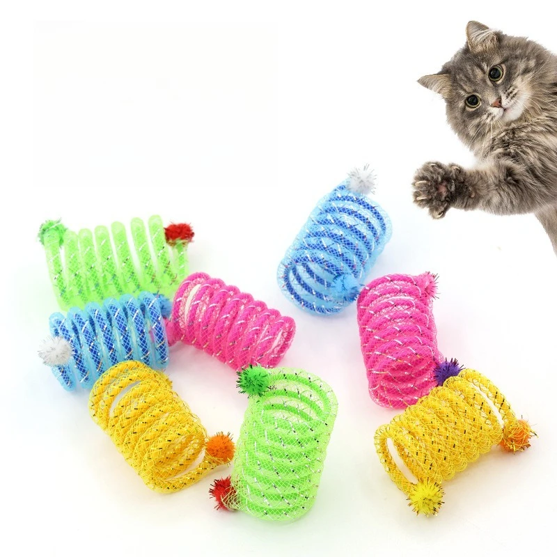 4 Stück Katzen-Spiralspielzeug Dehnbares Spielzeug Buntes Interaktives Katzenspielzeug für Wohnungskatzen Kätzchen Haustiere Kratzen Beißen Jagen