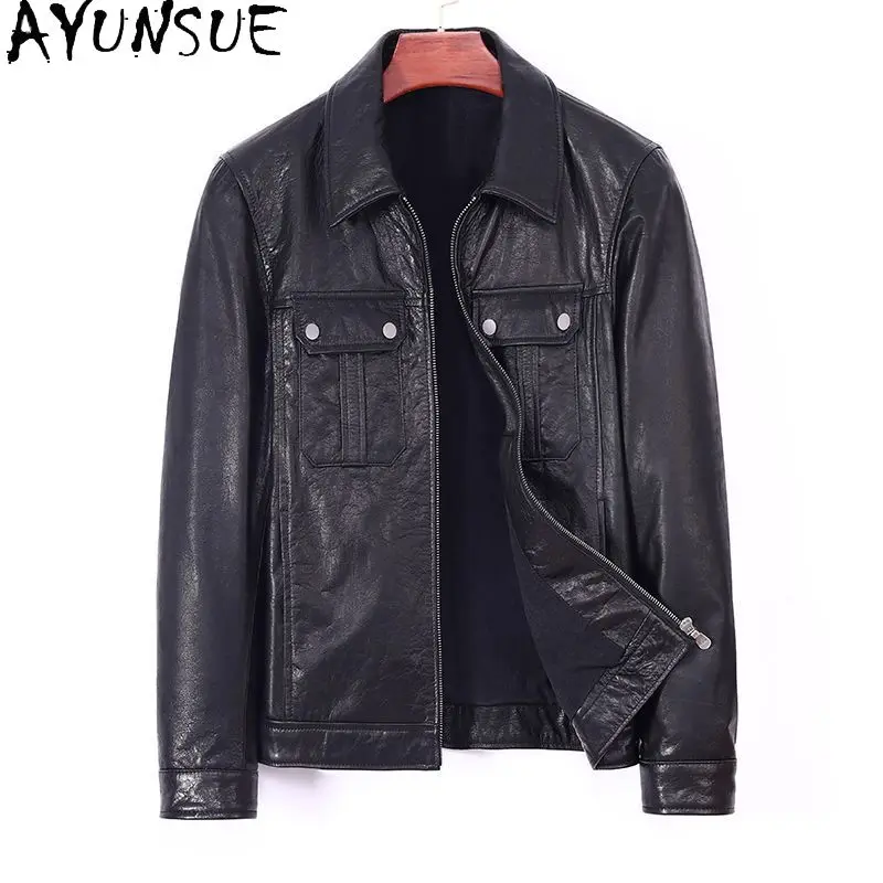 

AYUNSUE Real Leather Jacket Men 2025 Spring Autumn Mens Clothes Oil Wax Cowhide Motocycle Coat New in Outerwears Jaqueta