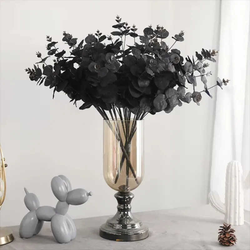 

Black White Artificial Plants Eucalyptus Leaves For Home Decor Silk Plantas Artificiales & Dried Flower Bouquet Party Decoration