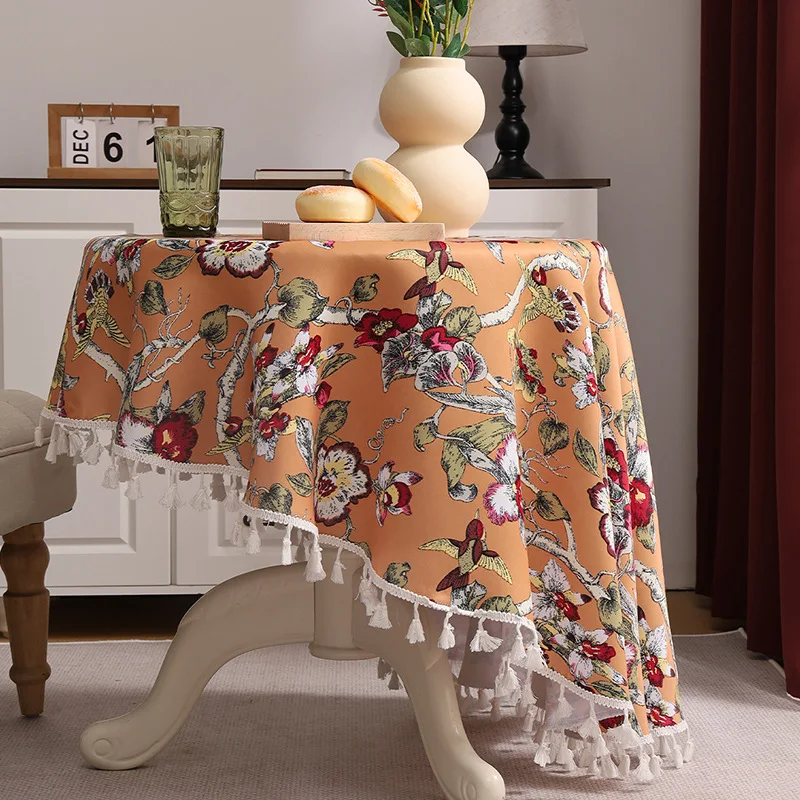 

American Tablecloth Jacquard Flower Table Cover Thick Bue Flowers Rectangular Wedding Dining Table Cover Tea Table Cloth