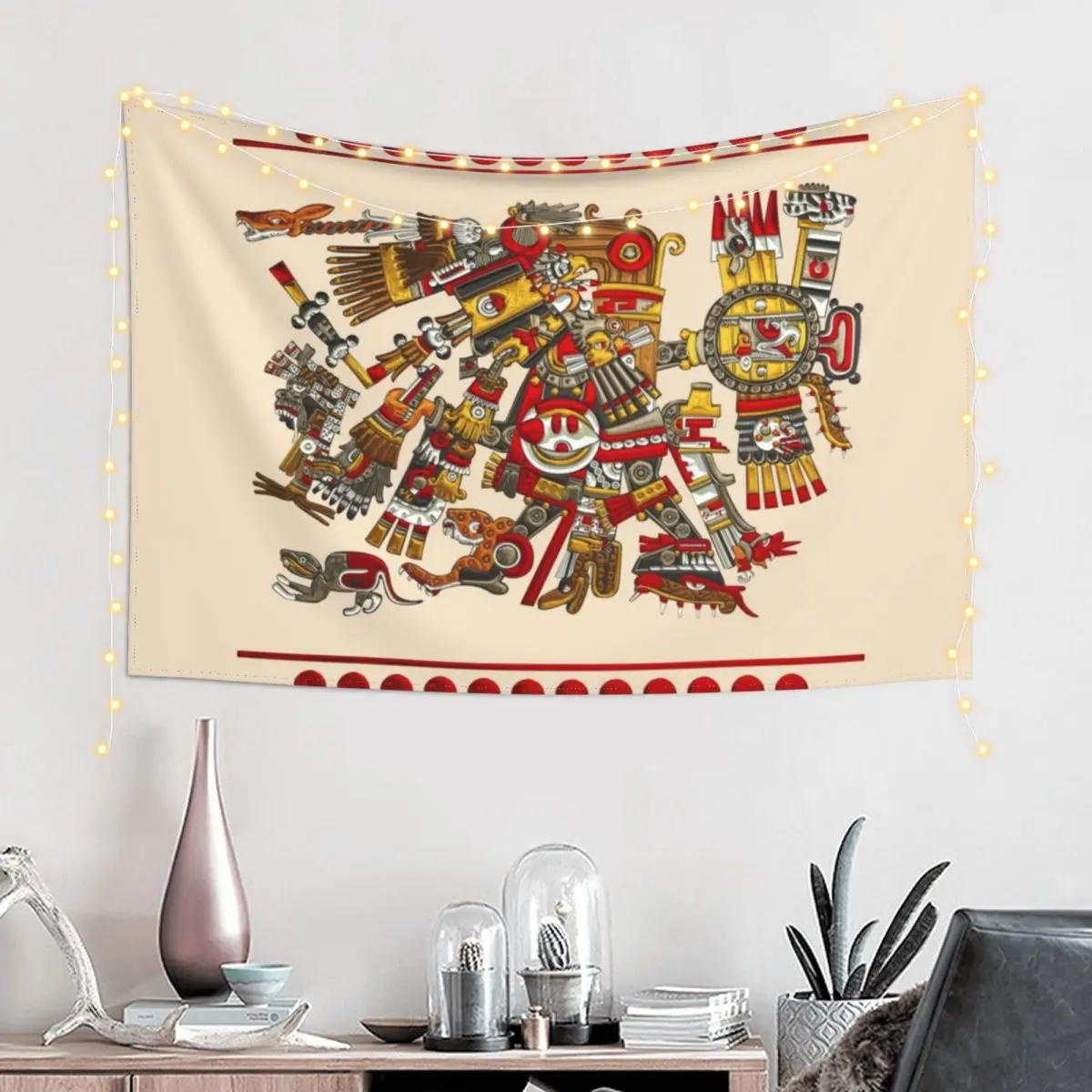 Codex Borgia - Aztec Gods - Tezcatlipoca - Smoking Mirror on Vellum Tapestry Room Decor For Girls Bed Room Decoration Tapestry