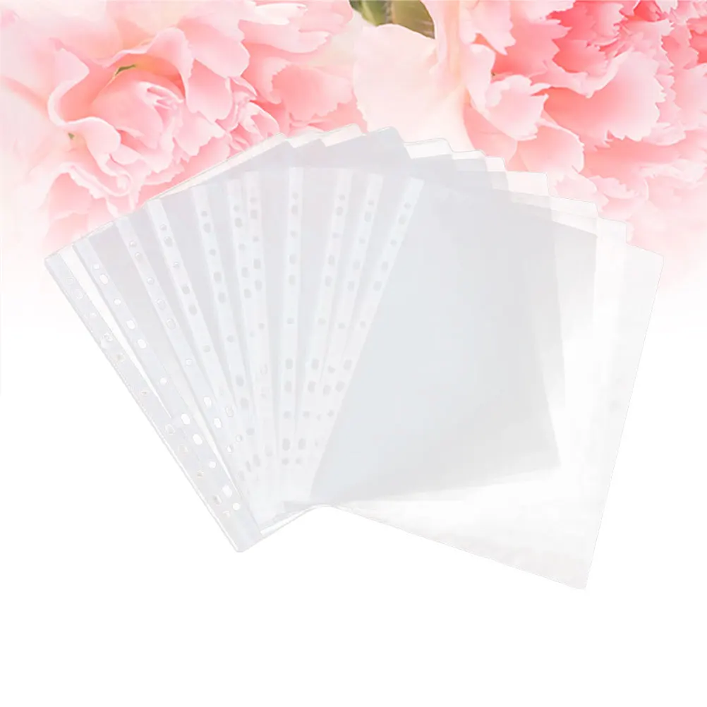 

100pcs File Pouches Clear A4 11-Hole Sheet Protector For Binder Acid-Free Document Cover Smooth School Office Organizer