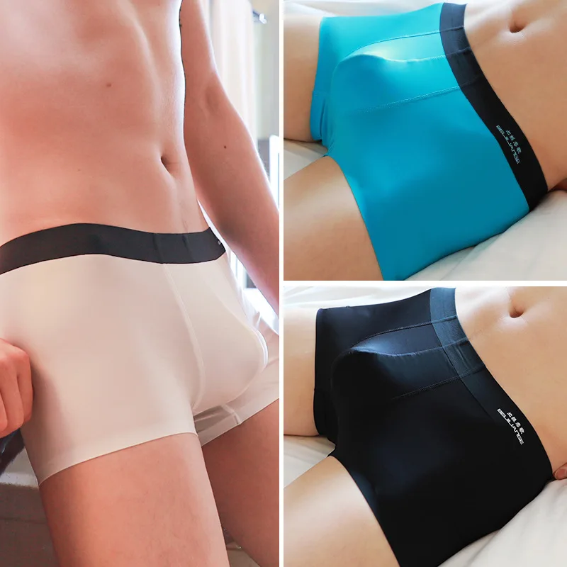Youth One Piece Ice Silk Seamless Underwear for Men Summer Breathable Aro Pant Solid Color Teenagers U Convex Pouch Boxer Shorts