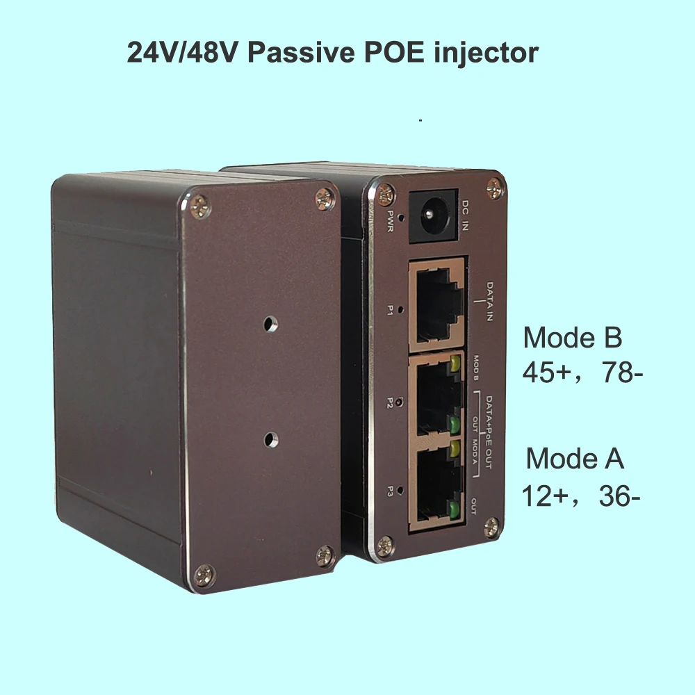 30w Passive DC input POE Injector 24V or 48V 30w output support Mode A 12+36- and B 45+ 78- Pins