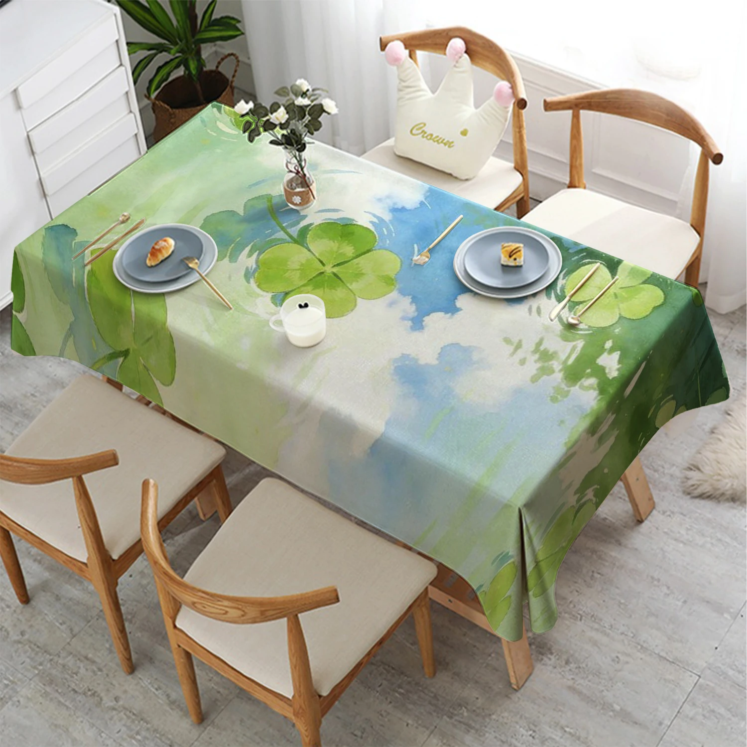 

2D акварель четырехлистный клевер ресторан кухонная скатерть гостиная украшение дома прямоугольное украшение для вечеринки