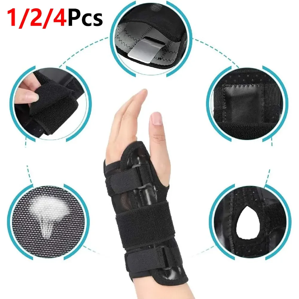 1/2/4Pcs Adjustable Compression Wrist Splint Brace,Removable Metal Plate Wrist Guard, Night Support for Carpal Tunnel,Tendonitis