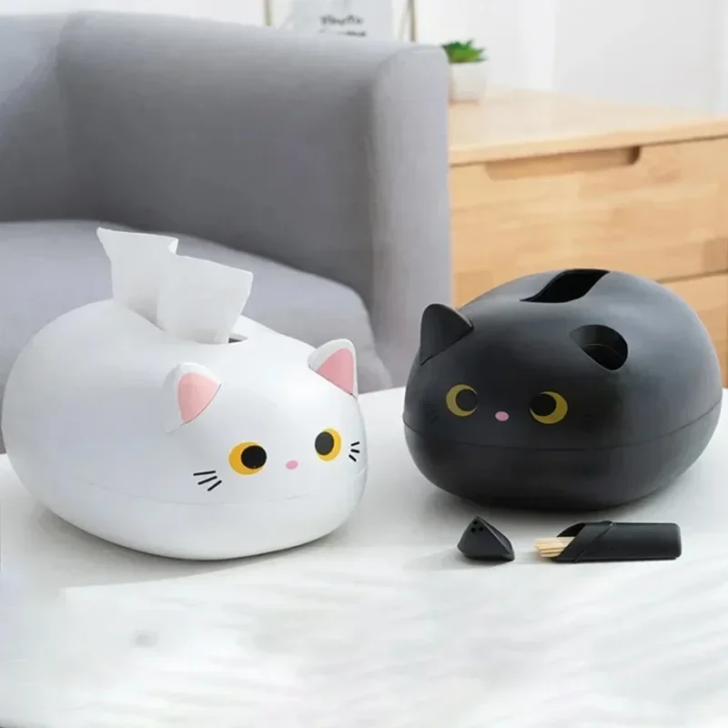 Cute Cat Tissue Box Desktop Toilet Paper Holder Kitchen Bathroom Napkin Storage Box Wc Paper Container Nordic Style Toothpick
