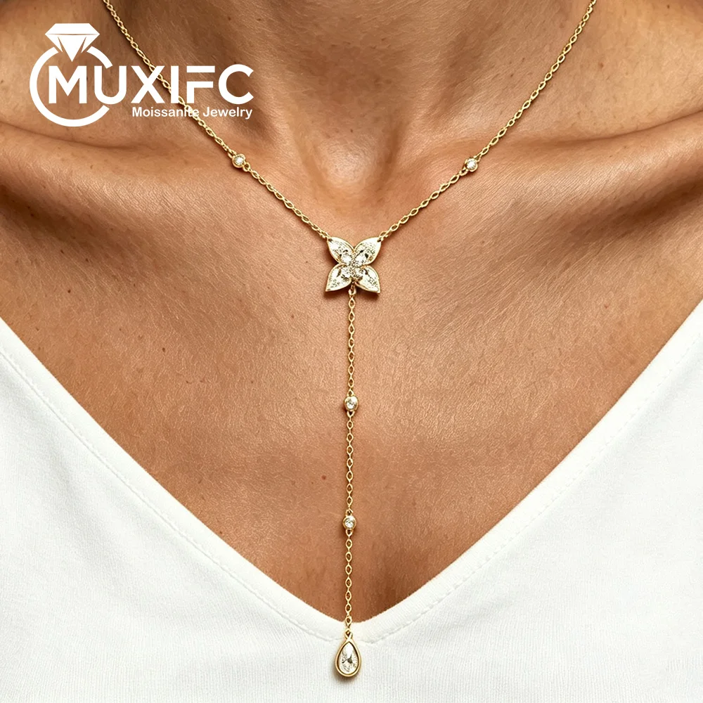D Color Pear Cut All Moissanite Necklace for Women S925 Silver Long Tassel 4*6mm Waterdrop Diamond Pendant Chain Jewelry Gifts