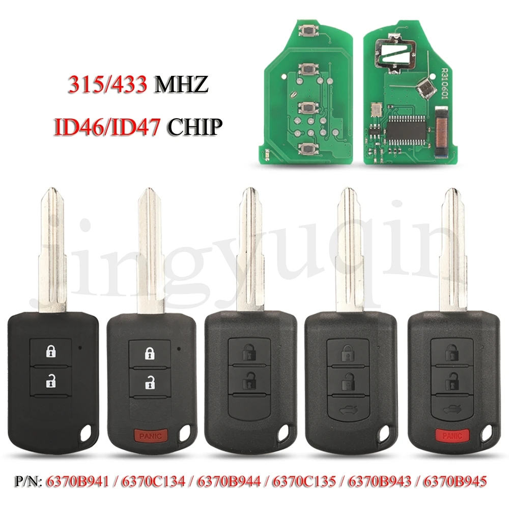 

jingyuqin Remote Car Key For Mitsubishi ASX Mirage Outlander Lancer Eclipse Cross ID46 PCF7941/ ID47 PCF7938 Chip 315/433Mhz