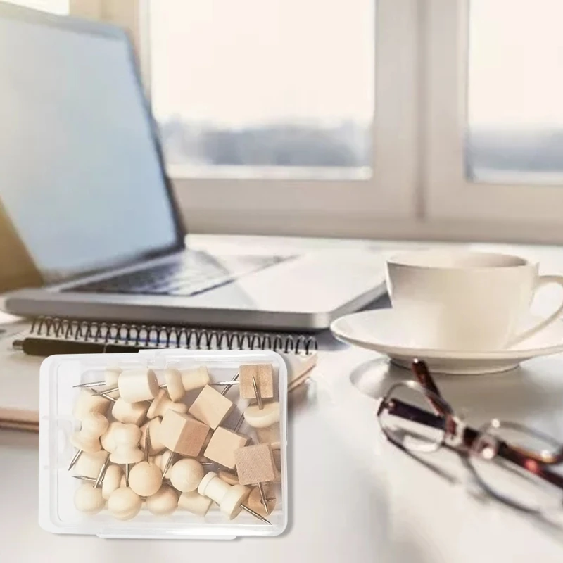 30 قطعة/الحزمة دبوس دفع خشبي مزخرف كلاسيكي مجموعة مسامير إبهام لطيفة مثالية لعرض المستندات والصور والبطاقات البريدية