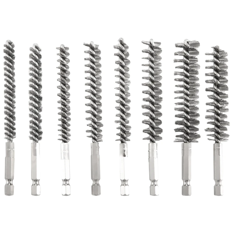 8Pcs Wire Brush Drill Bit Set With 1/4 Inch Hexagon Shank Steel Wire Twisting Brush,Suitable For Drilling Percussion