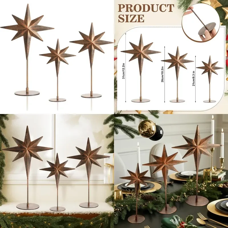 Retro Metal Star Centerpiece for Christmas Table Farmhouse Fireplace Mantel Decor Holiday Ornament