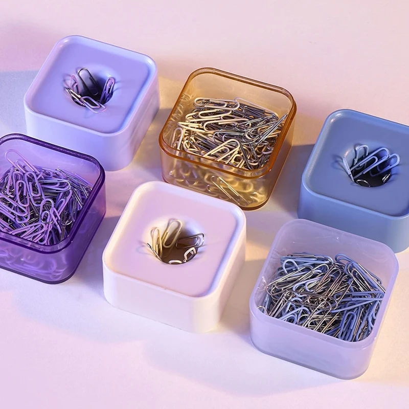 New Two-Color Paper Clips In Elegant Magnetic Frosted Square Clip Holder, 28Mm, 130 Clips Per Box