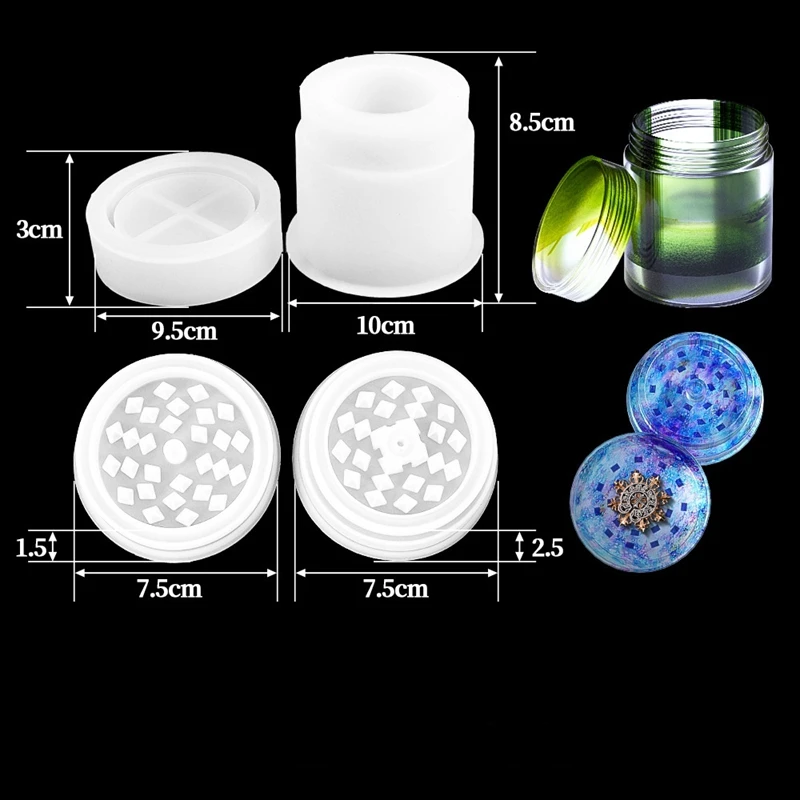 Resin Molds For Large Round Jar And Spice Grinder, Silicone Epoxy Casting Mold Jewelry Container Storage Spice Bottle