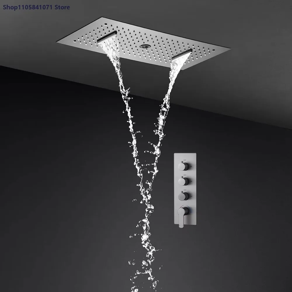 300x600mm LED Thermostatic Shower Head Rain Waterfall Smart Shower Set Ceiling Mounted Bathroom Multi-Function System