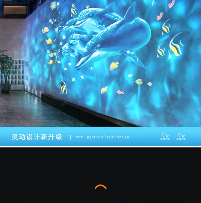 ثلاثية الأبعاد ديناميكية تموج الماء الإسقاط نمط مخصص كوي الأسماك دولفين السباحة المحيط العالم الإعلان شعار الباب رئيس الأضواء