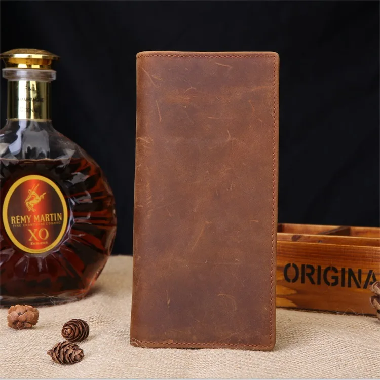 Portafoglio lungo in pelle Crazy Horse, portacarte in pelle da uomo, portafoglio multifunzionale di grande capacità