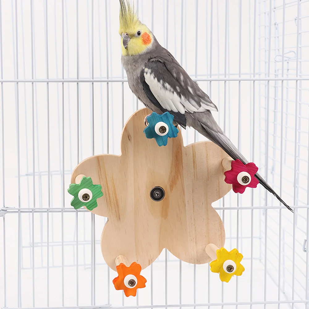 Wooden Parrots Ferris Wheel Toy with Perches, Rotating Ferris Wheel Bird Toy with Bearings, Hanging Bird Stand Cage Accessories