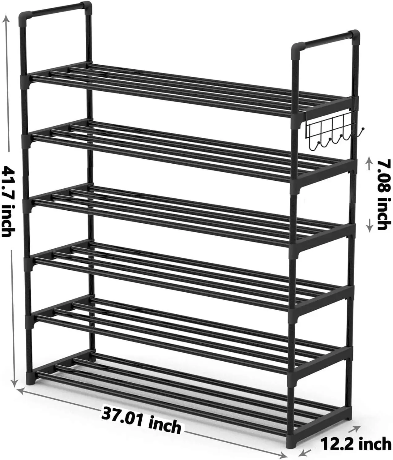 رف معدني لتخزين الأحذية ، 6 طبقات ، رف قابل للتعديل ، منظم مع خطافات ، حذاء قابل للتكديس ، تخزين للمداخل