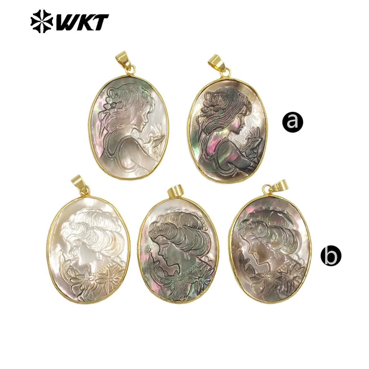 WT-JP426 WKT Lately Design Round Shape Natural Shell Pendant With 18k Real Gold  Plated For Women Birthday Gifts