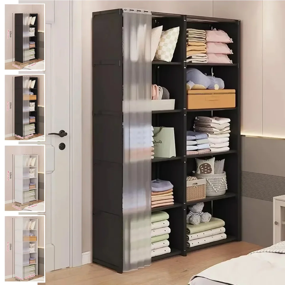 Dustproof Wardrobe 6/5 Layers High Capacity Bedroom Open Storage Cabinet Simple Assembly Partition Bookshelf Closet Organizer