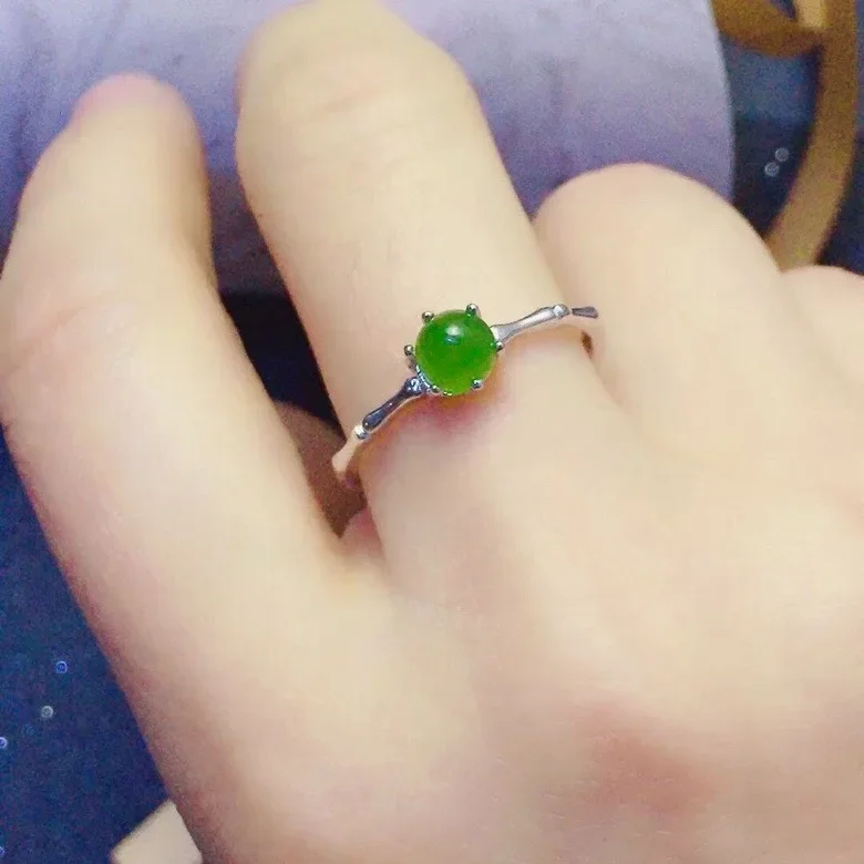 

Chinese Green Jade Ring for Daily Wear 5mm Natural Jade Silver Ring 18K Gold Plating 925 Silver Gemstone Jewelry