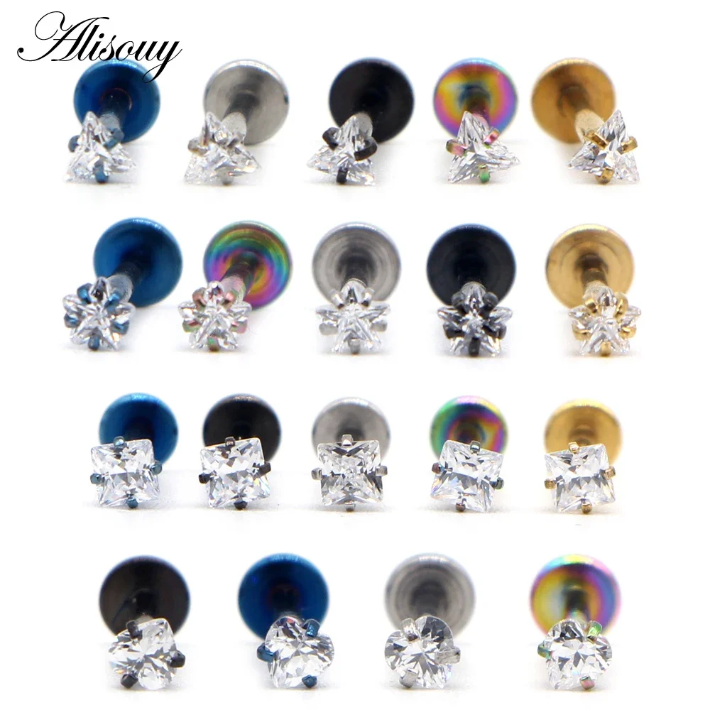 Alisouy 1 Pieza Piercing de Labio de Acero Negro con Zirconia Anodizada, Roscado Internamente, Tipo Tragus/Hélix, Calibre 16G, para Nariz