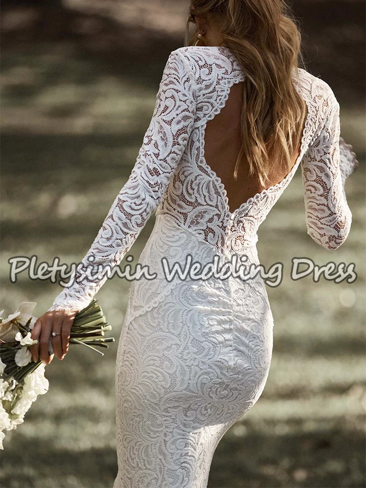 빈티지 레이스 웨딩 드레스 2026 브이넥 오픈 백 긴 소매 보헤미안 신부 드레스 우아한 로맨틱 베스티도 드 노비아 맞춤형