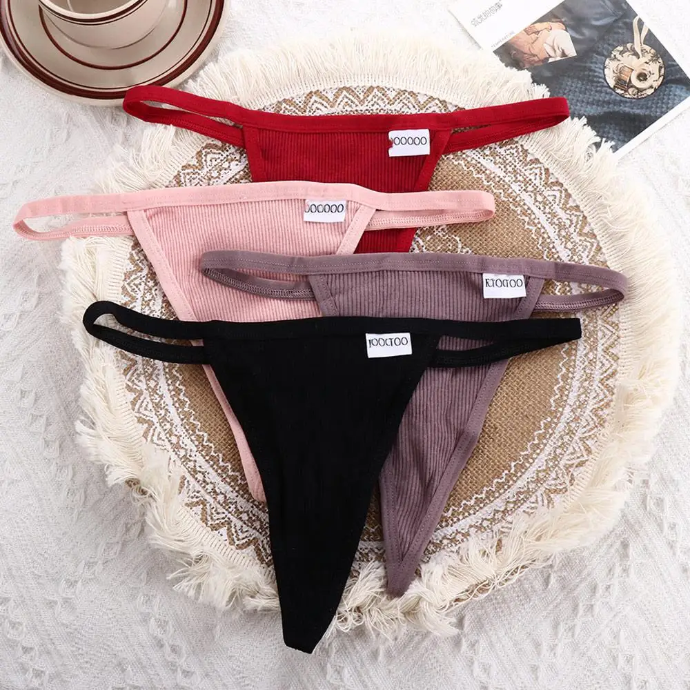 

Soft Breathable Cotton T-back Low-waist Thread Panties Women Thong G-String Sexy Briefs