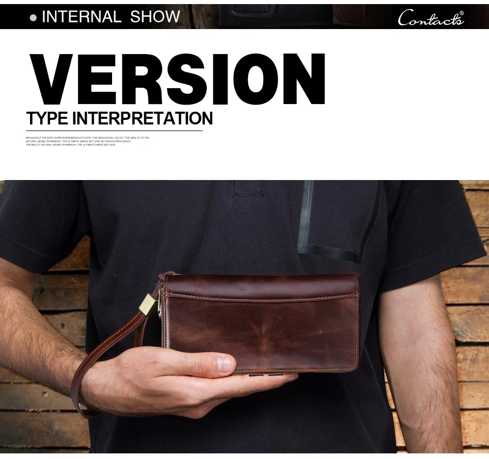 CONTACT'S Clutch-Taschen aus echtem Leder für Herren, lange Vintage-Handtaschen mit Reißverschluss, Kartenhalter, Münzgeldbörsen, Geldklammer, Herren-Geldbörsen – Detail 2