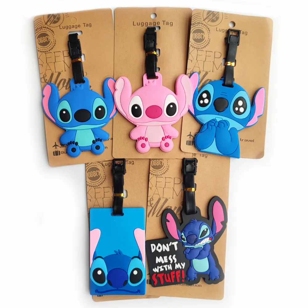 Disney Anime Cute Stitch Gepäckanhänger, Koffer, Ausweis, Adresshalter, Gepäck, Boarding-Tags, tragbares Etikett