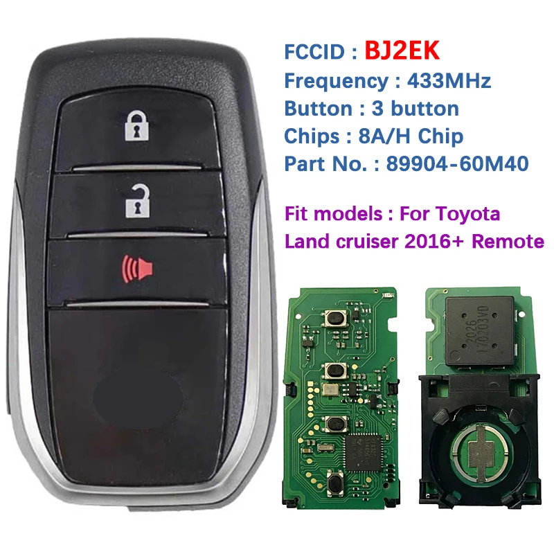 

CN007240 Aftermarket 3 Button Smart Key Remote BJ2EK P1 A8 DST-AES Chip 433MHz 89904-60M40 For Toyola Land Cruiser 2016+