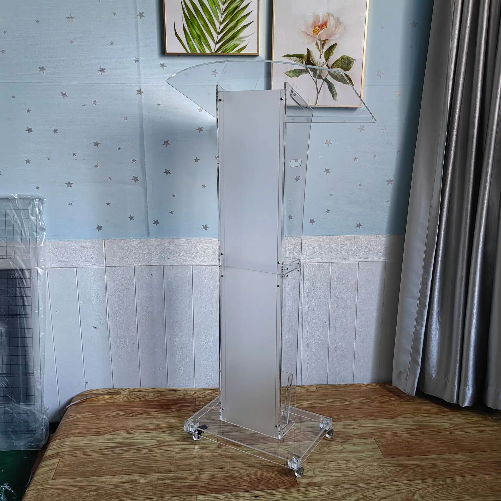 Acrylic lecture stand Display stand Conference table Movable with wheels