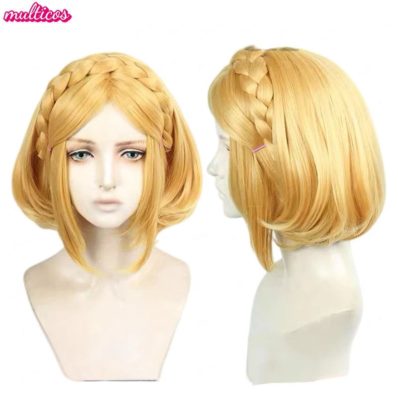 Princess Zelda Cosplay Wig Golden Blond Brown Braided Wigs Twilight Princess Link Cosplay Wig Purah Silver Wigs + Wig Cap