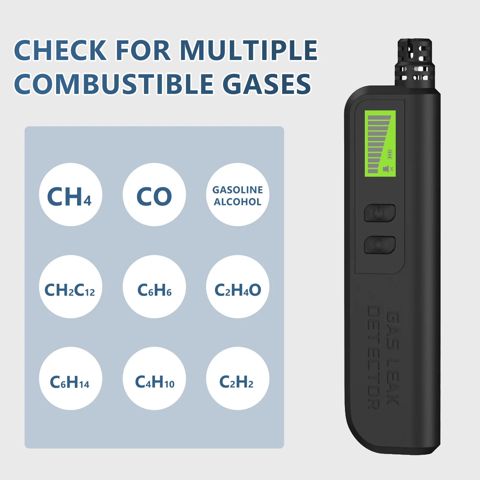 Draagbare brandbare gasdetector voor thuiskeuken, professionele analyser met LCD-scherm voor het detecteren van CO CH4 C2H6 LPG-alcohol