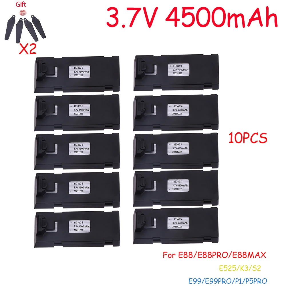 Batteria ricaricabile agli ioni di litio da 3,7 V 4500 mAh per RC Drone E88 E88PRO E99 P1 K3 P10 A13 S98 E525 RC Quadcopter parti batteria 1-10 pezzi