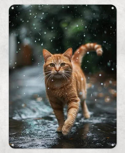 Ginger Cat Street Walking Metal Poster Wall Sign Man Cave Shed Bar Home Kitchen --Tin Sign