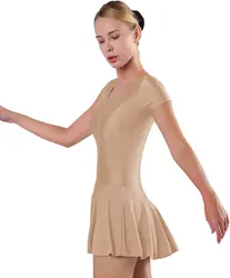 Speerise Women's Short Sleeve Ballet Dance Skirted Leotard Gymnastics Bodysuits  Latin Scoop Neck Gymnastics Dresses