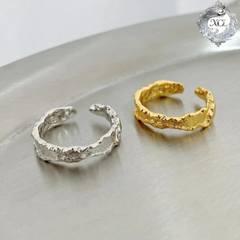 

XCL 100% S925 Sterling Silver Open Ring Adjustable INS Irregular Fold Texture Punk Party Finger Ring Jewelry Gifts for Women
