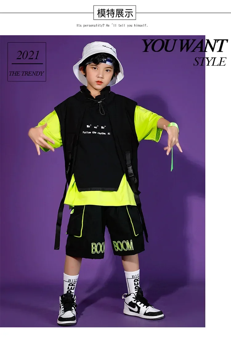 Kinder Hip-Hop-Weste-Set, trendiges Street-Dance-Outfit für Jungen und Mädchen, Jazz-Tanz-Trainings- und Auftrittskleidung – Detail 5