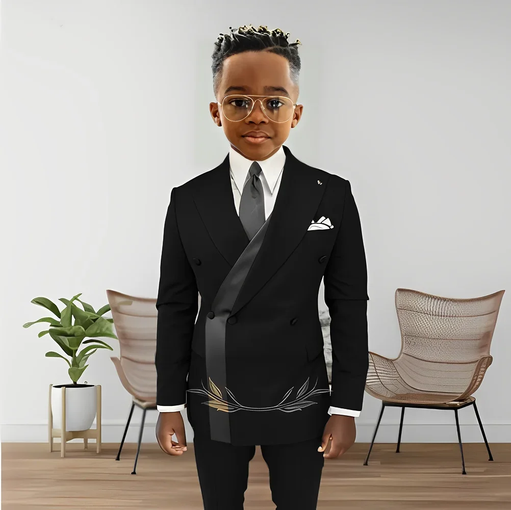 

Костюм для мальчиков, пиджак, детский модный дизайн, двубортный свадебный смокинг, комплект из 2 предметов, куртка, брюки, От 2 до 16 лет