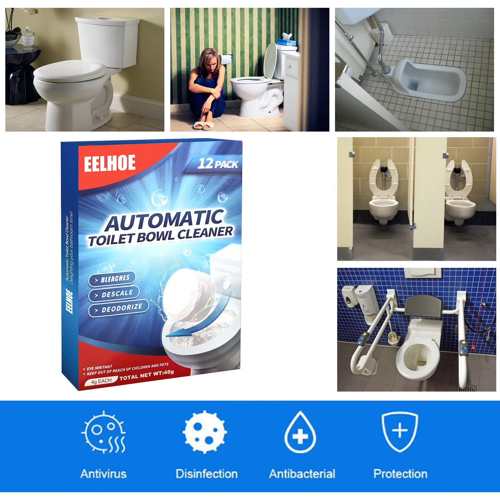 Toilet Bowl Cleaner Tablets, Automatic Toilet Tank Cleaners, for Deodorizing & Descaling, Long-Lasting Against Tough